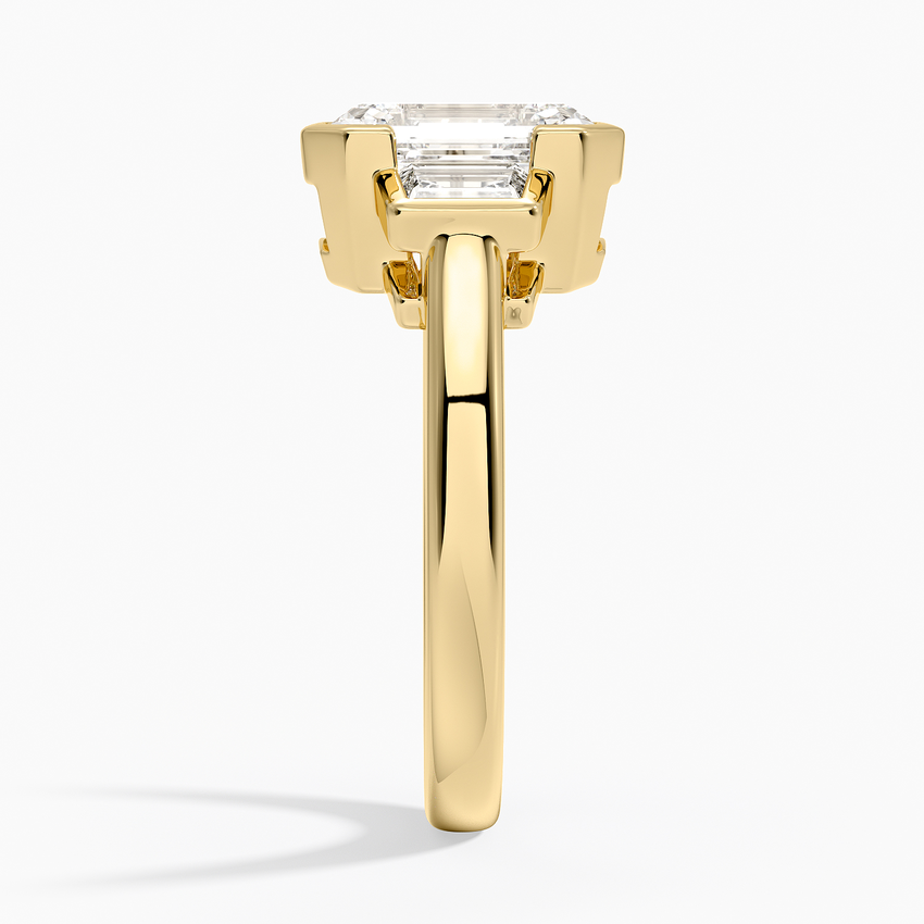 Emerald Cut Diamond Engagement Ring, Three Stone Bezel Set Ring, Minimalist Luxury Bridal Ring