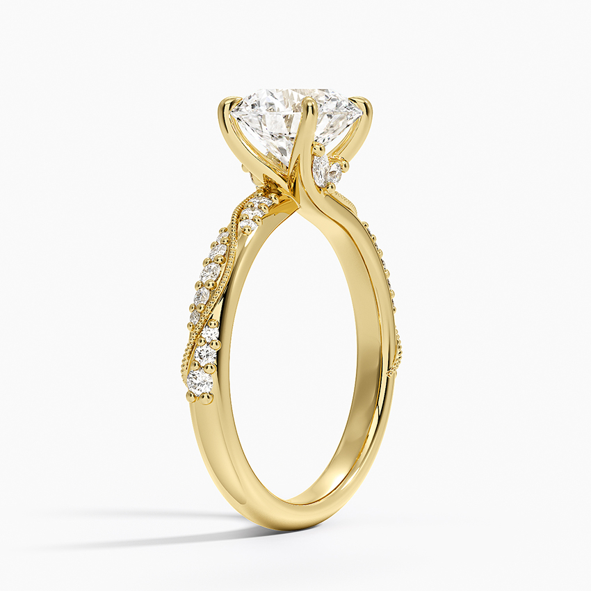 Twisted Vine Moissanite Engagement Ring, Round Cut Solitaire Diamond Ring, Vintage Inspired Pave Band