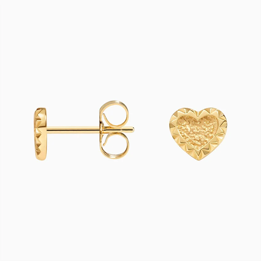 Minimalist Heart Stud Earrings, Textured Heart Earrings, Tiny Gold Heart Studs