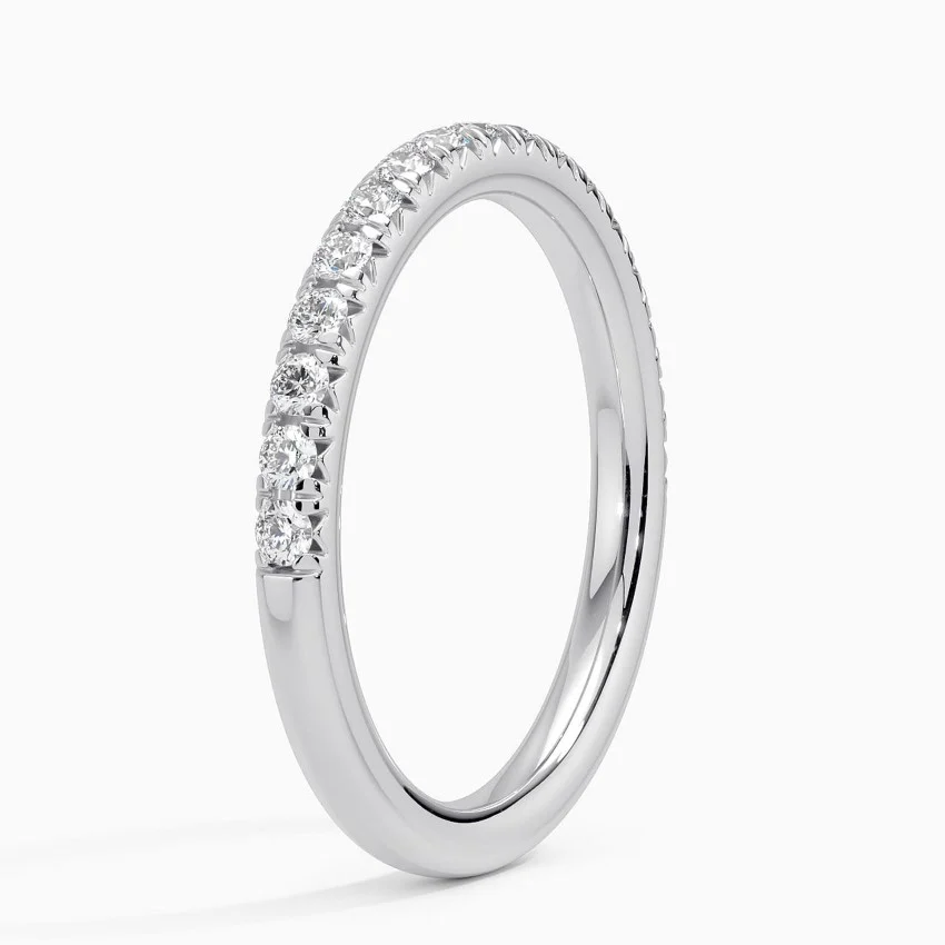 Diamond Half Eternity Ring, Thin Diamond Wedding Band, Solid Gold Stackable Ring