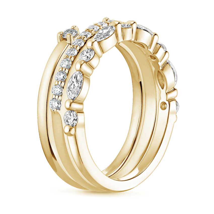 Curved Diamond Wedding Band Set, Stackable Diamond Rings, Minimalist Bridal Ring