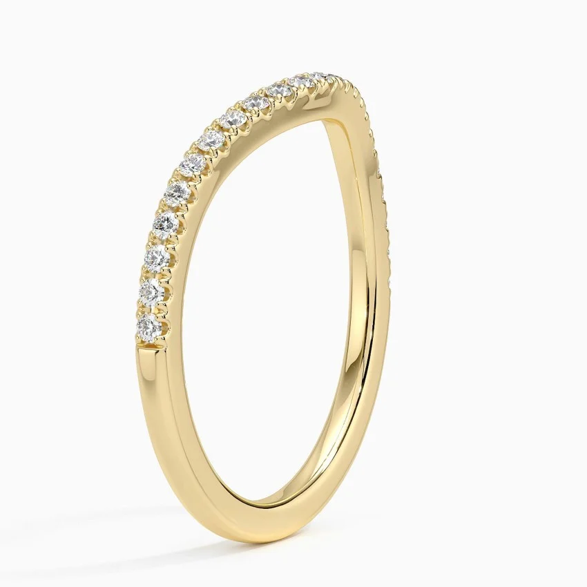 V Shape Diamond Wedding Band, Curved Chevron Diamond Ring, Stackable Wedding Ring
