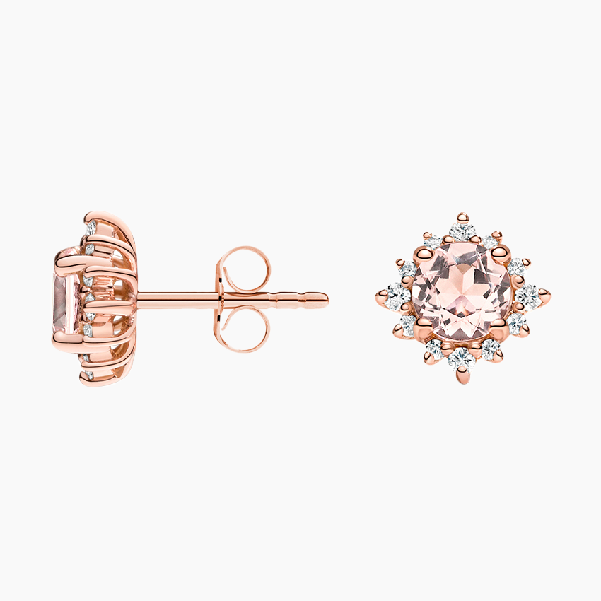 Morganite Halo Diamond Stud Earrings