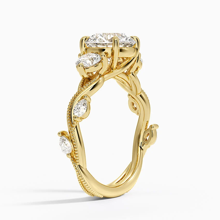 Round Cut Diamond Engagement Ring, Three Stone Twisted Band Ring, Vintage Rope Detail Ring