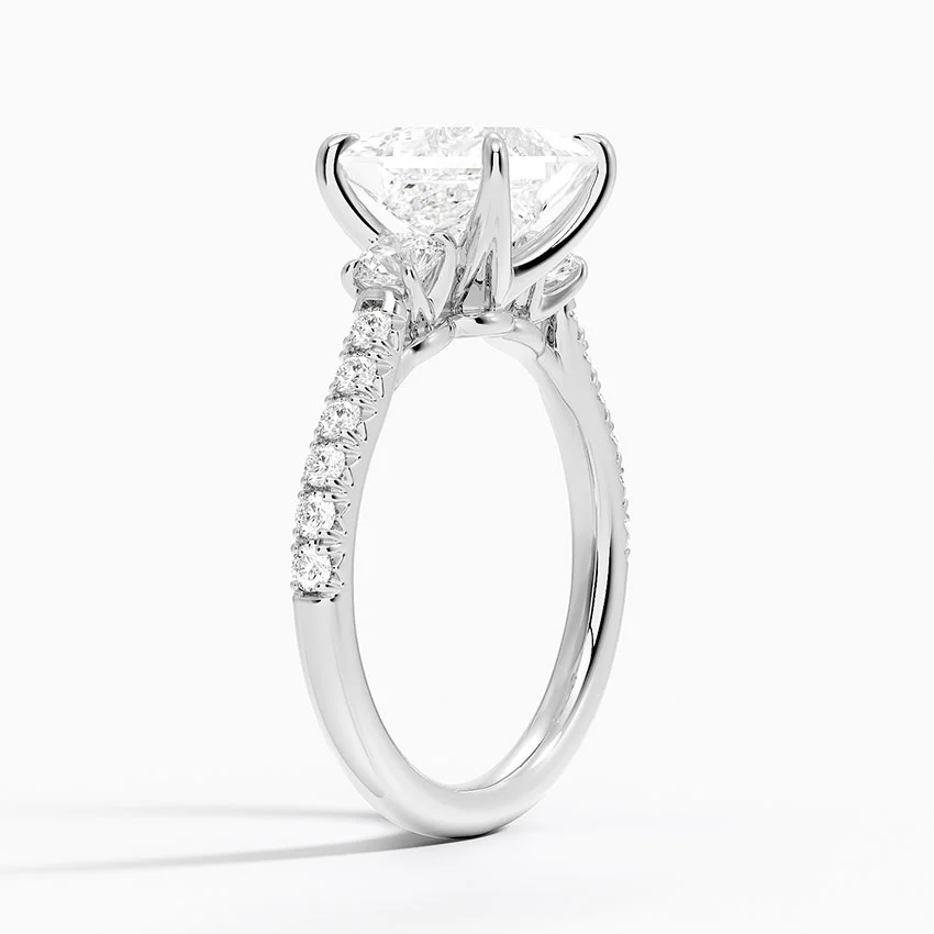 Princess Cut Diamond Engagement Ring, Three Stone Diamond Ring, Pave Band Engagement Ring