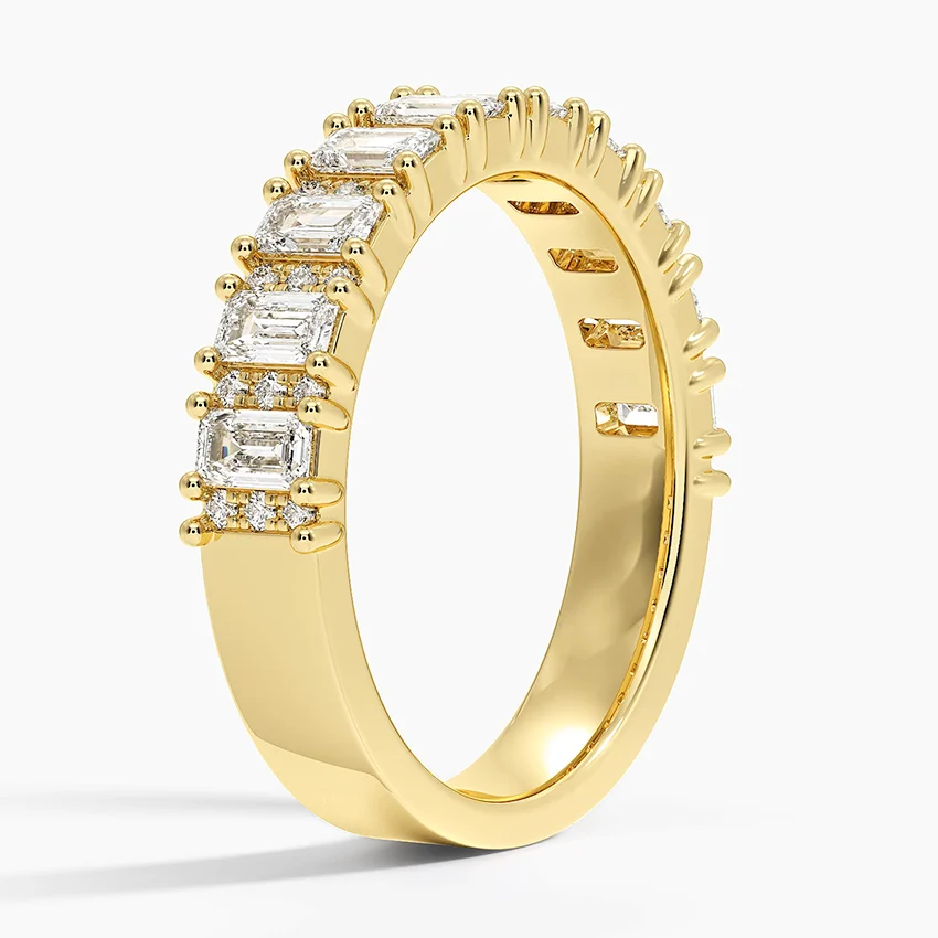 Emerald Cut Diamond Eternity Band Ring, Baguette & Round Diamond Wedding Band, Solid Gold Stackable Ring