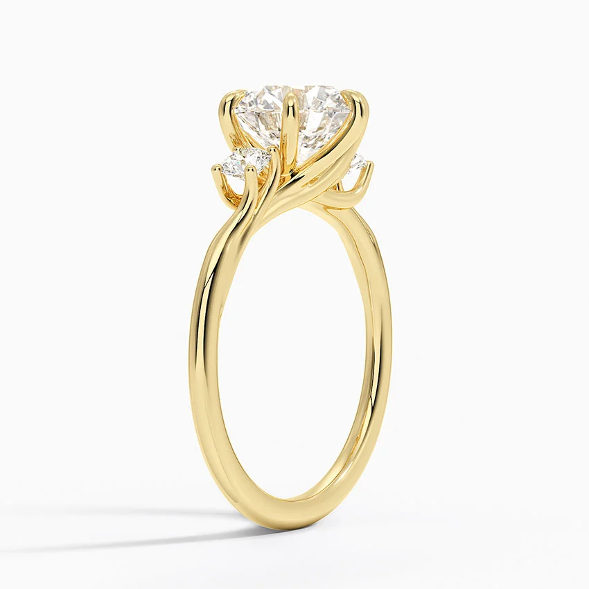 Three Stone Round Diamond Engagement Ring, Classic Solitaire with Side Stones, Promise Ring