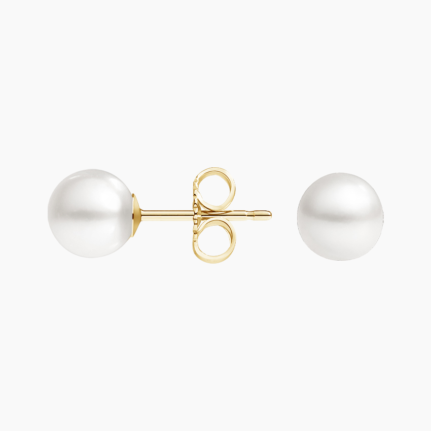 Classic Round Pearl Stud Earrings, Minimalist Gold & Rose Gold Pearl Earrings