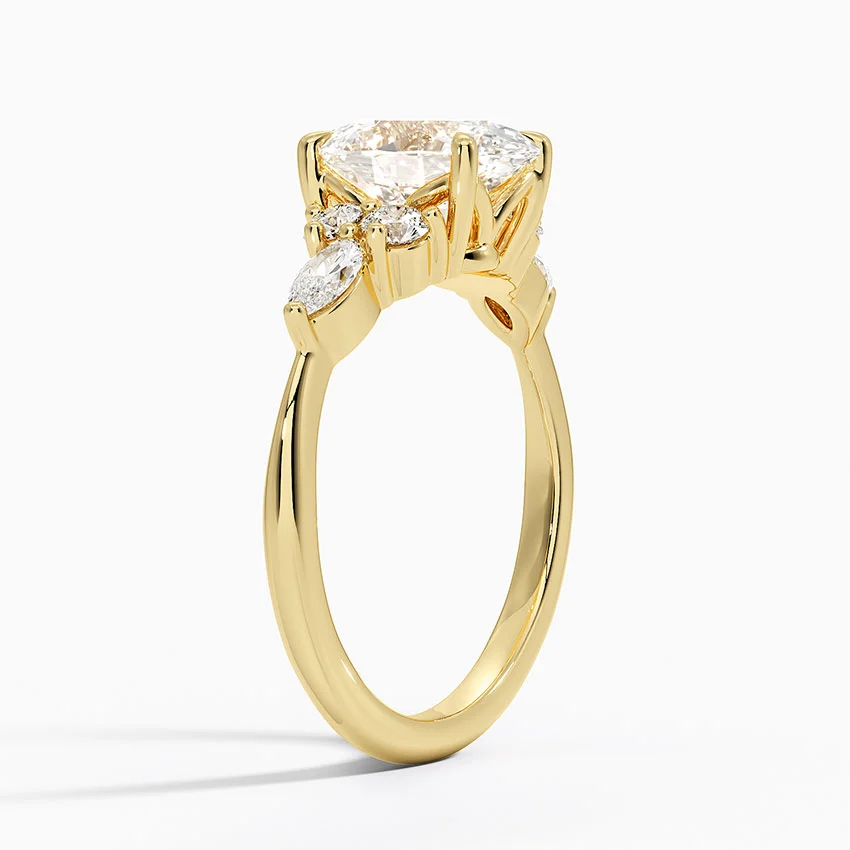 Round Cut Moissanite Engagement Ring with Emerald Leaf Vine Band, Nature Inspired Diamond Ring, Unique Bridal Ring