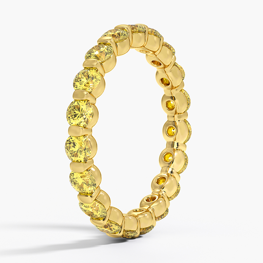 Yellow Diamond Eternity Band Ring, Full Eternity Wedding Band, Round Cut Yellow Diamond Ring