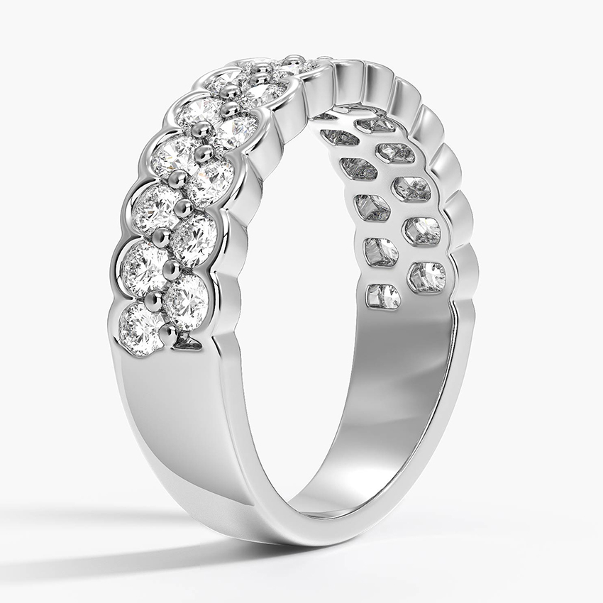 Scalloped Diamond Eternity Band, Round Brilliant Cut Wedding Ring, Solid Gold Anniversary Band