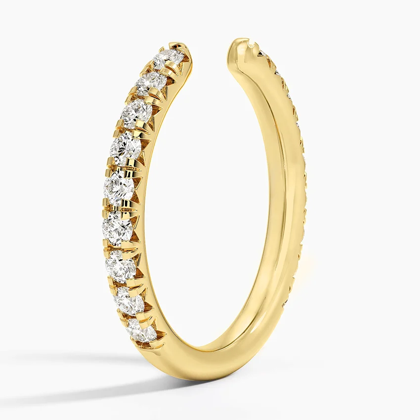 Diamond Open Cuff Ring, Minimalist Diamond Wrap Ring, Adjustable Open Band Ring