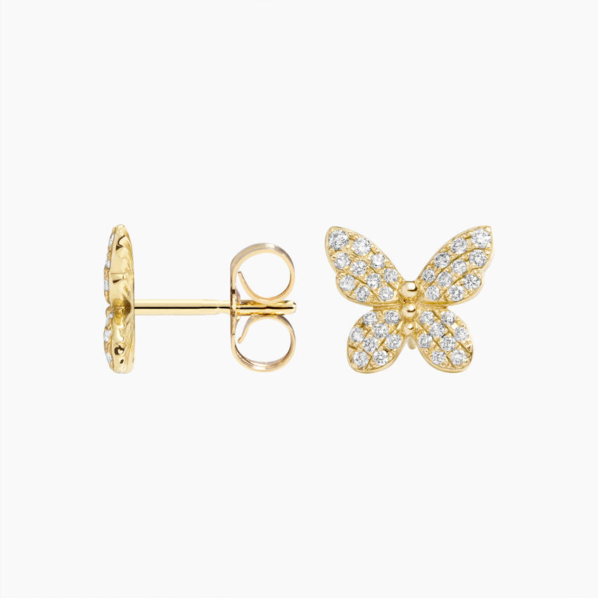 Butterfly Diamond Stud Earrings, Pave Butterfly Earrings, Minimal Gold Studs