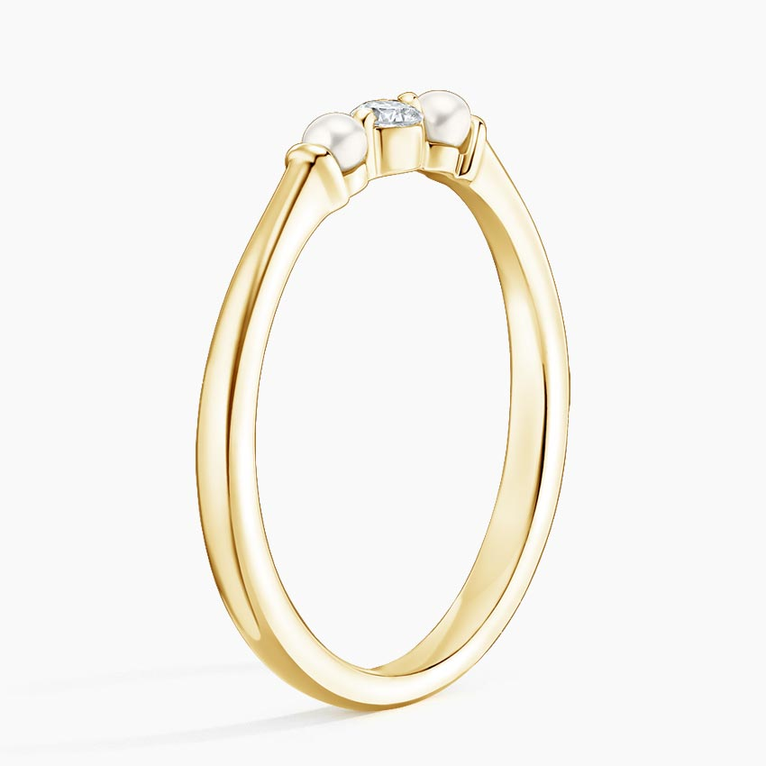 Minimal Diamond & Pearl Ring, Dainty Stackable Ring, Elegant Trio Bead Ring