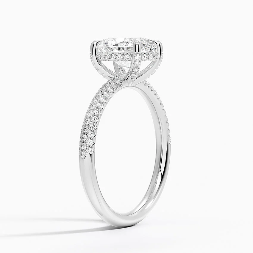 Oval Cut Diamond Engagement Ring, Hidden Halo Pavé Band Ring, Bridal Promise Ring