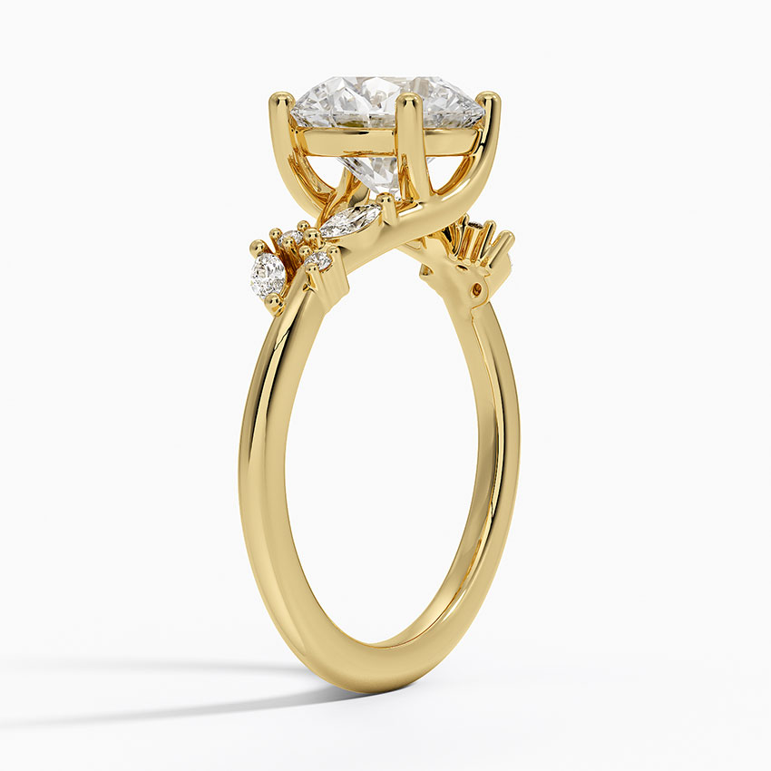 Round Cut Moissanite Engagement Ring, Leaf Vine Diamond Ring, Nature Inspired Bridal Ring