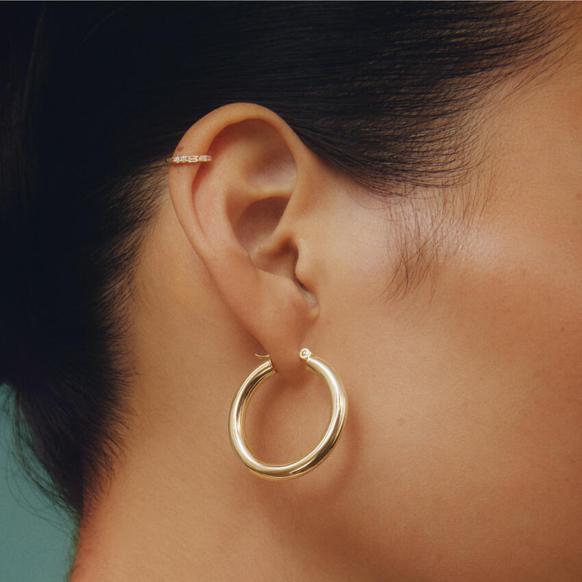 Diamond Baguette & Round Hoop Earrings, Minimalist Gold & Silver Huggie Hoops