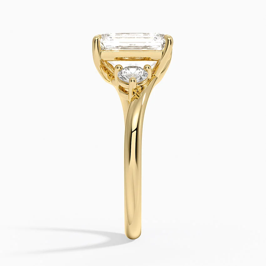 Emerald Cut Diamond Engagement Ring, 3 Stone Ring, Split Shank Solitaire