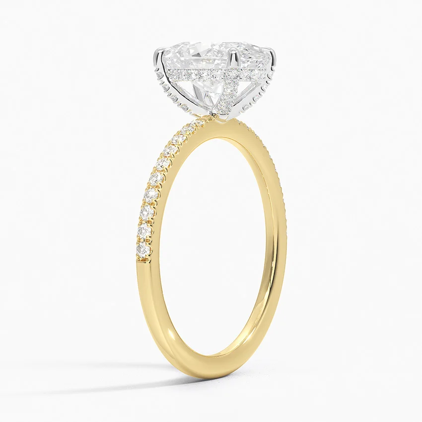 Oval Cut Diamond Engagement Ring, Pave Band Solitaire Ring, Oval Moissanite Engagement Ring
