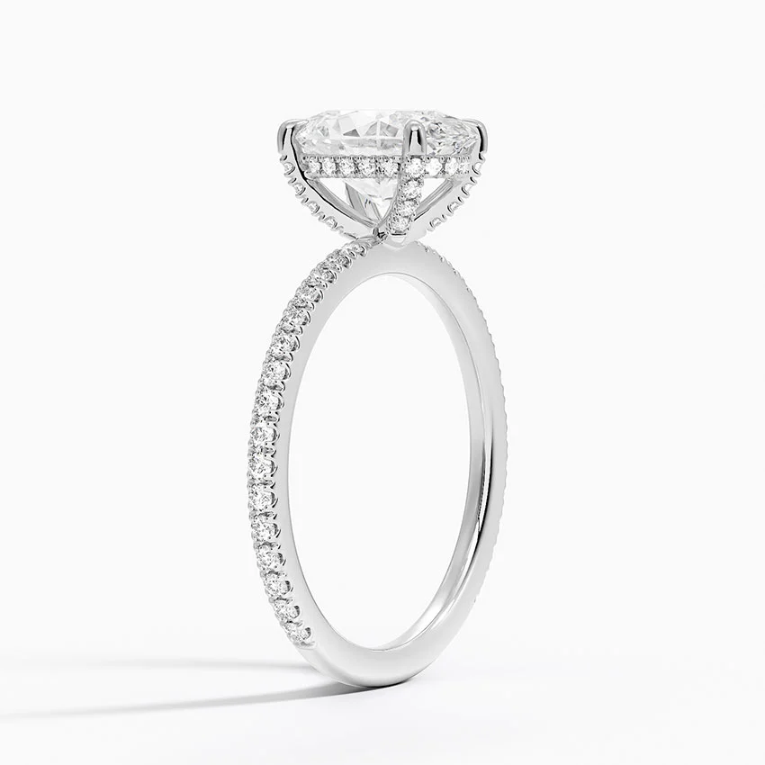 Oval Cut Diamond Engagement Ring, Hidden Halo Oval Ring, Pavé Band Ring