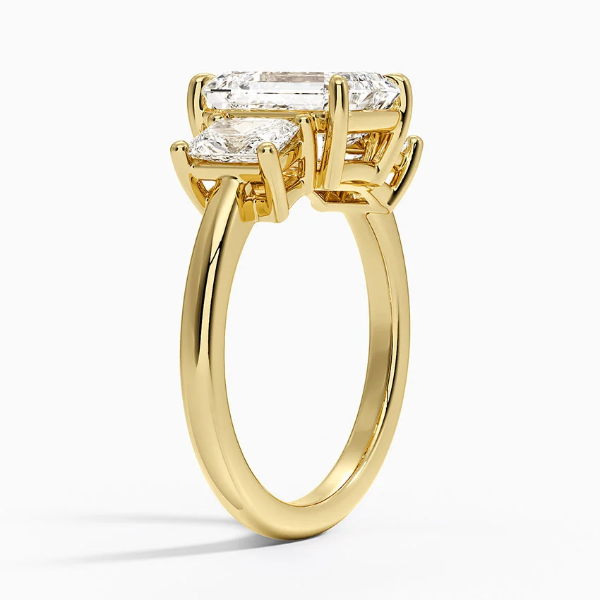 Emerald Cut Three Stone Diamond Ring, Elegant Trilogy Engagement Ring, Minimalist Luxury Bridal Ring