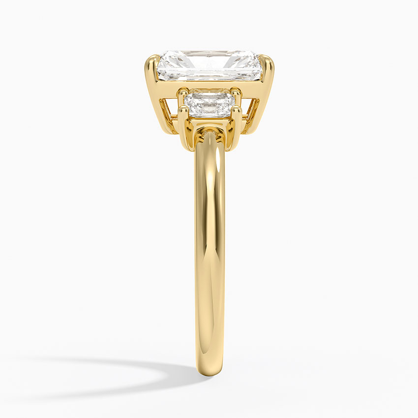 Radiant Cut Three Stone Diamond Engagement Ring, Solid Gold, Side Diamond Ring
