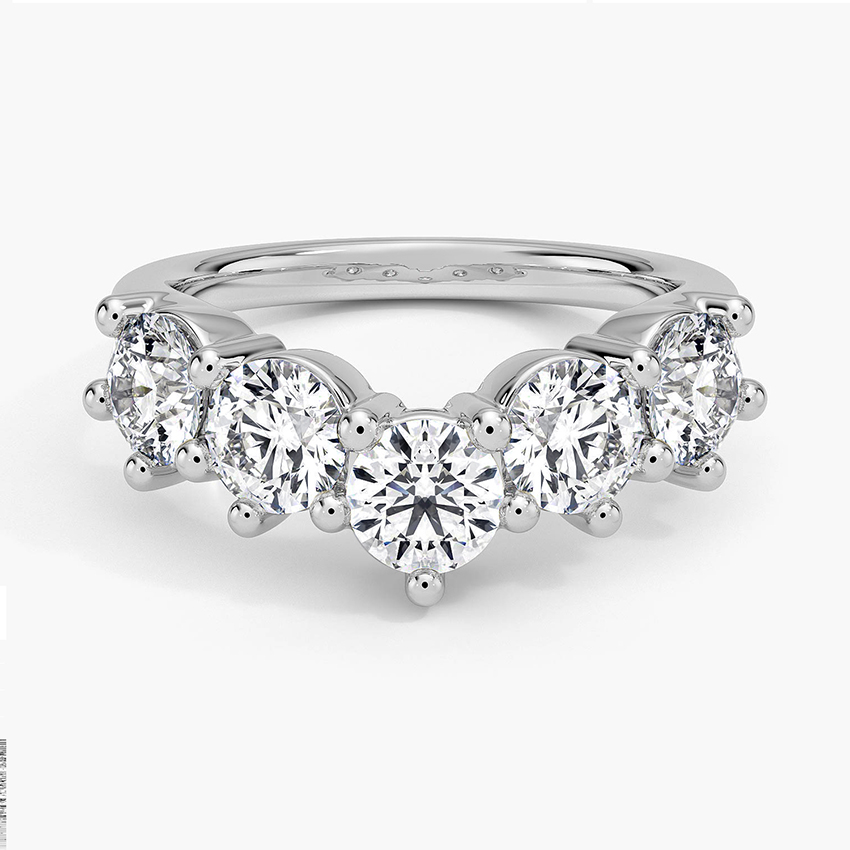 Five Stone Diamond Ring, Round Cut Wedding Band, Anniversary Ring