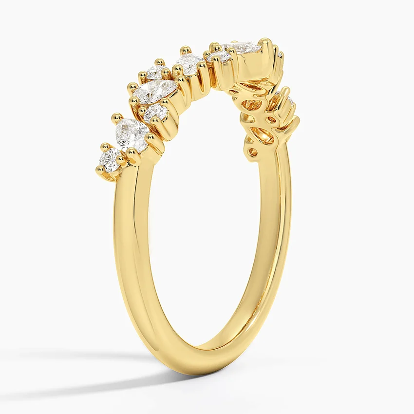 Diamond Chevron V-Shaped Wedding Band Ring, Curved Stackable Diamond Ring, Minimalist Bridal Band