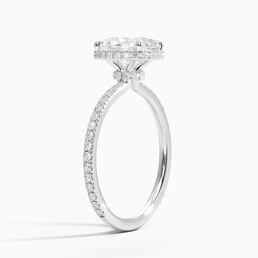 Oval Cut Diamond Engagement Ring, Hidden Halo Oval Ring, Pave Diamond Band Ring