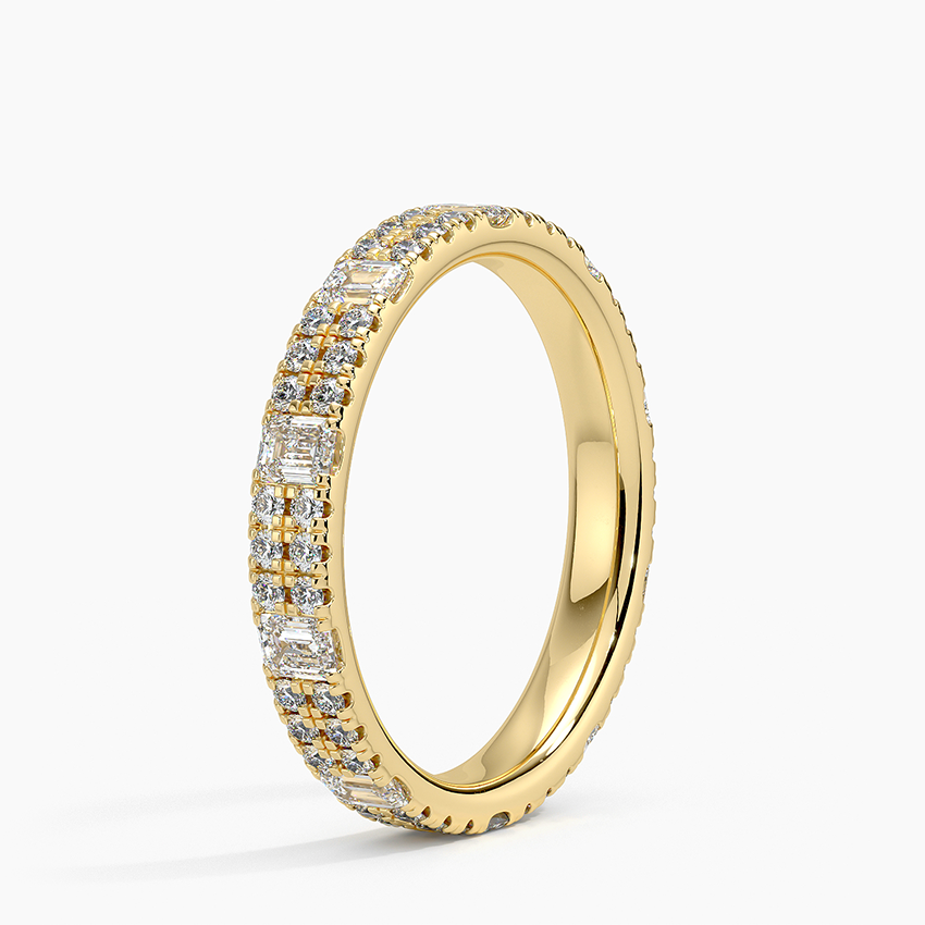 Emerald Cut Diamond Band Ring, Baguette & Round Diamond Wedding Band, Minimalist Eternity Band