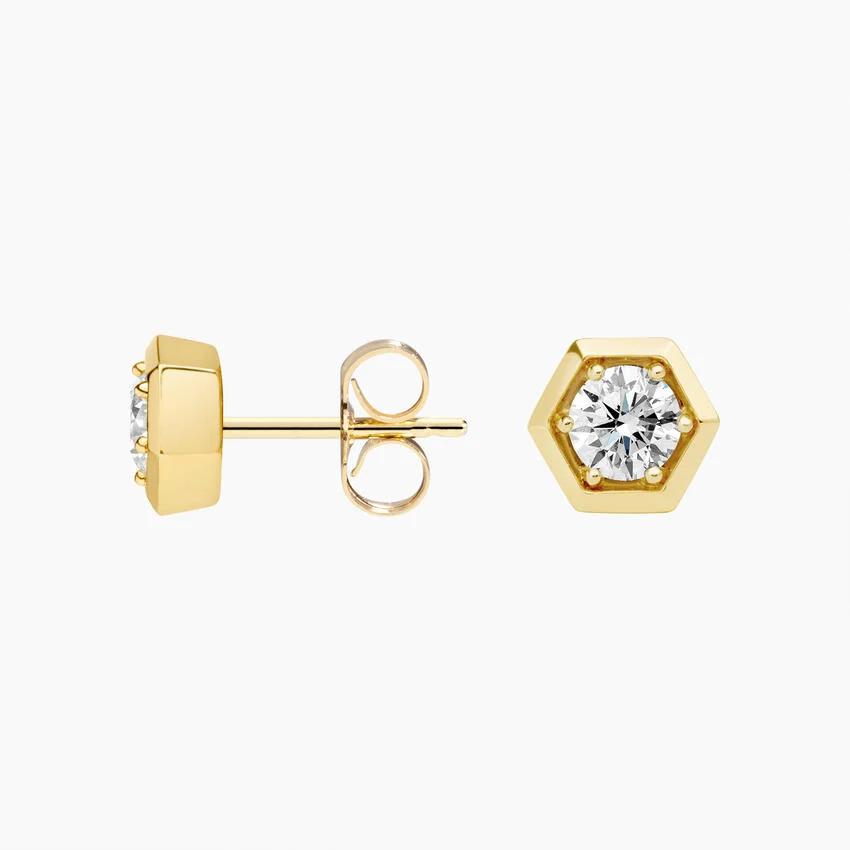 Hexagon Diamond Stud Earrings