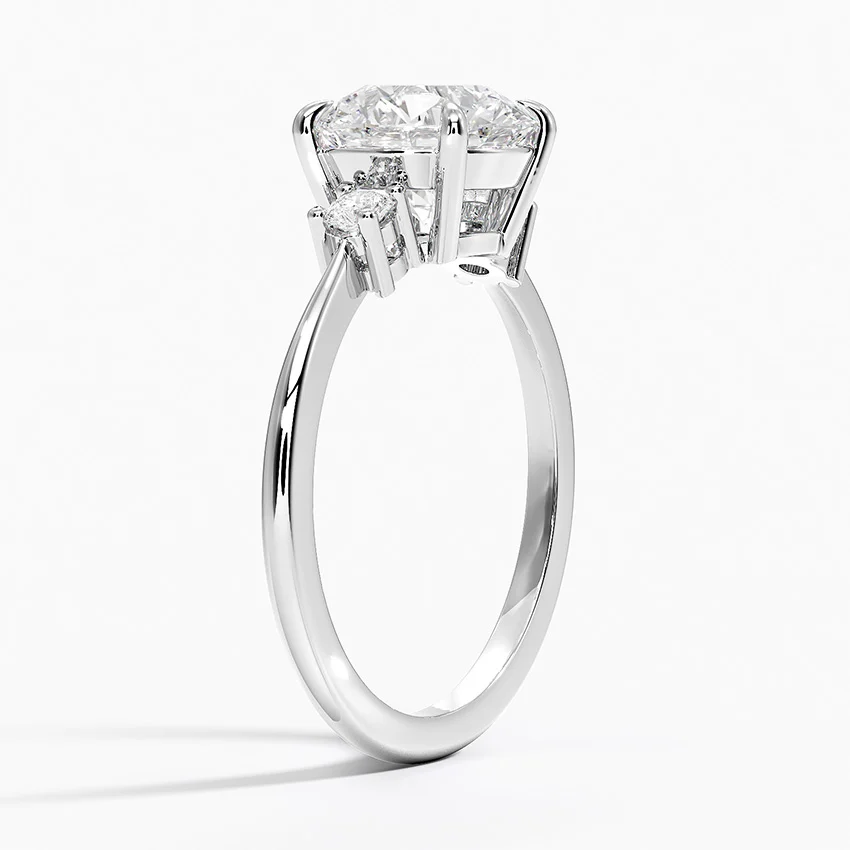 Three Stone Round Cut Diamond Engagement Ring, Solid Gold, Classic Minimalist Bridal Ring