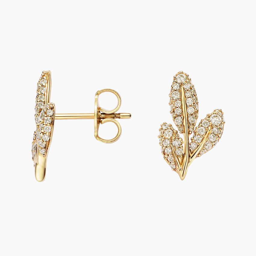 Dainty Diamond Leaf Stud Earrings, Nature-Inspired Pave Diamond Earrings