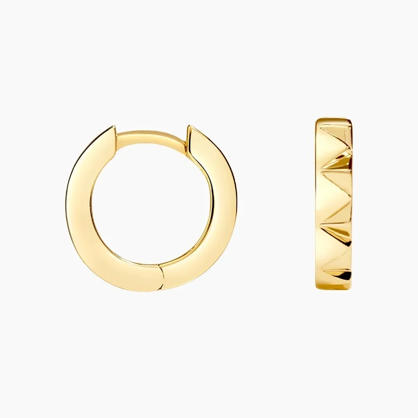 Minimalist Gold Pyramid Huggie Hoop Earrings for Women, Geometric Chunky Clicker Hoops, Everyday Statement Jewelry