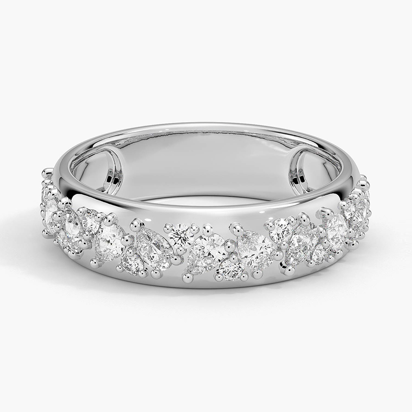 Pear Diamond Wedding Band, Curved Diamond Ring, Half Eternity Band