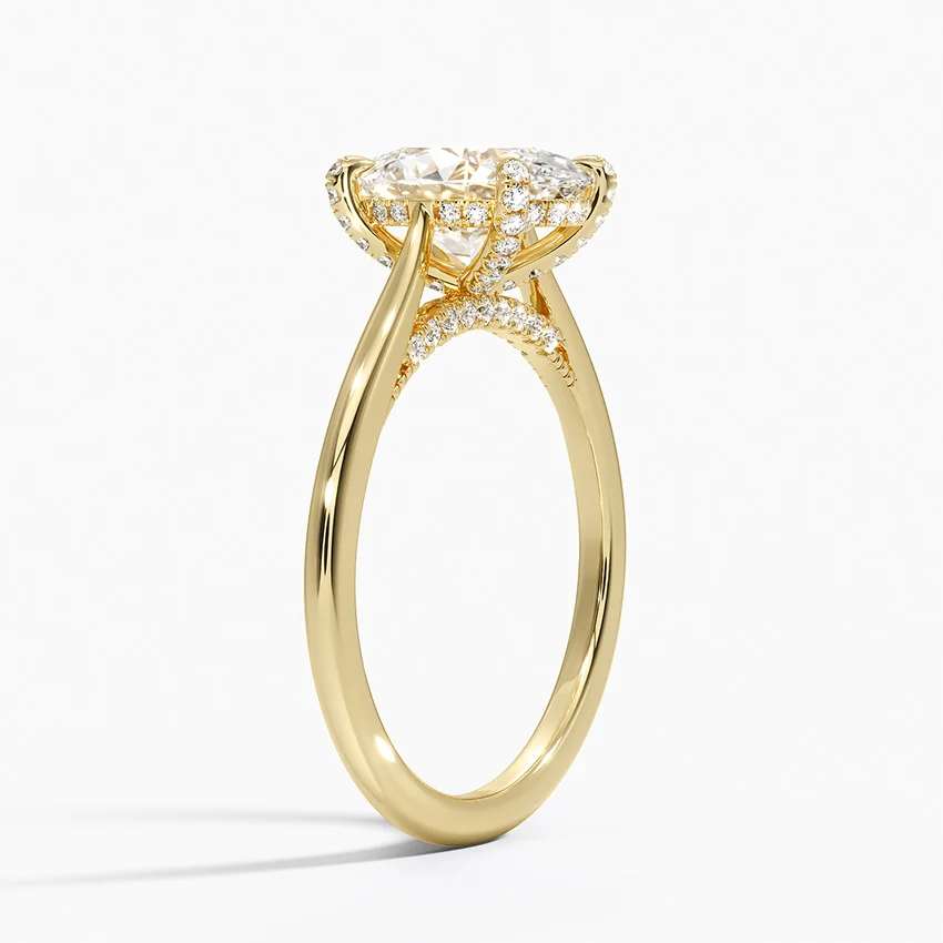 Oval Cut Moissanite Engagement Ring, Split Shank Hidden Halo Ring, Minimalist Bridal Ring