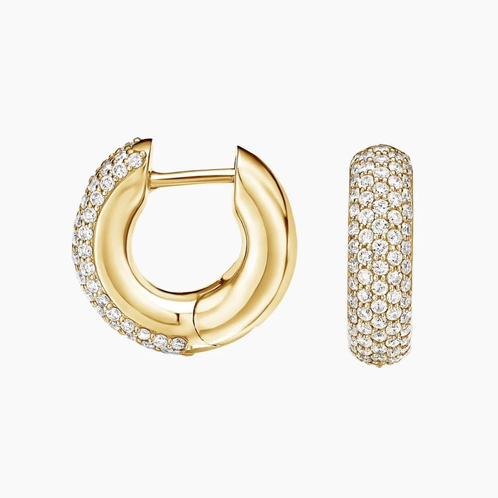 Pavé Diamond Huggie Hoop Earrings, Luxury Micro Pave Diamond Hoops