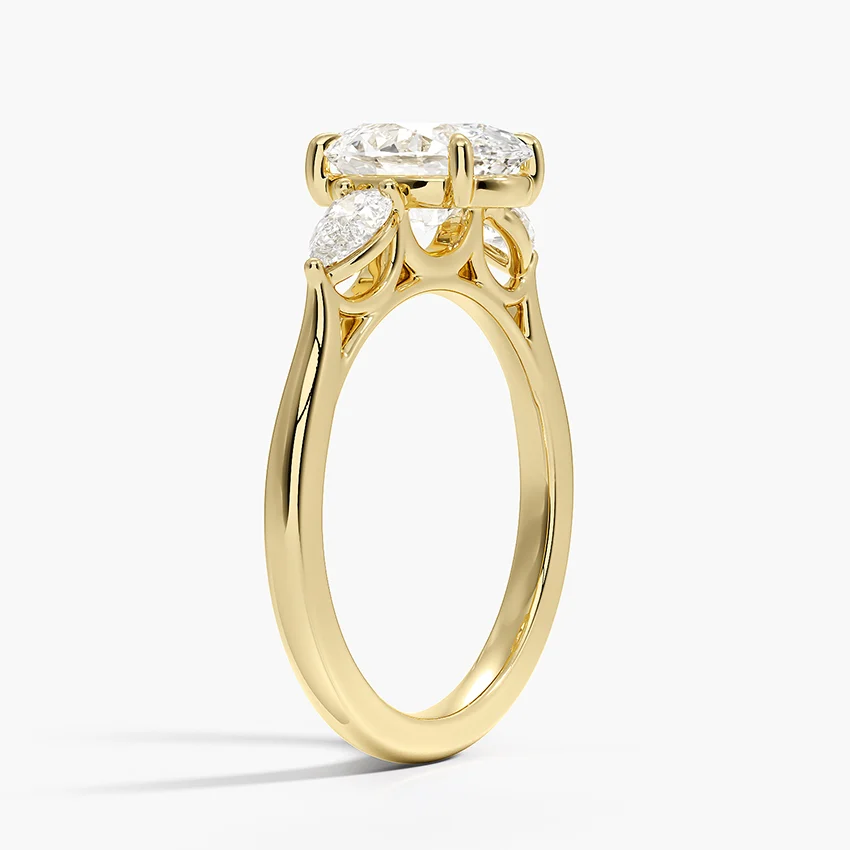 Oval Cut Diamond Engagement Ring with Pear Side Stones, Three Stone Diamond Ring, Solid Gold Ring