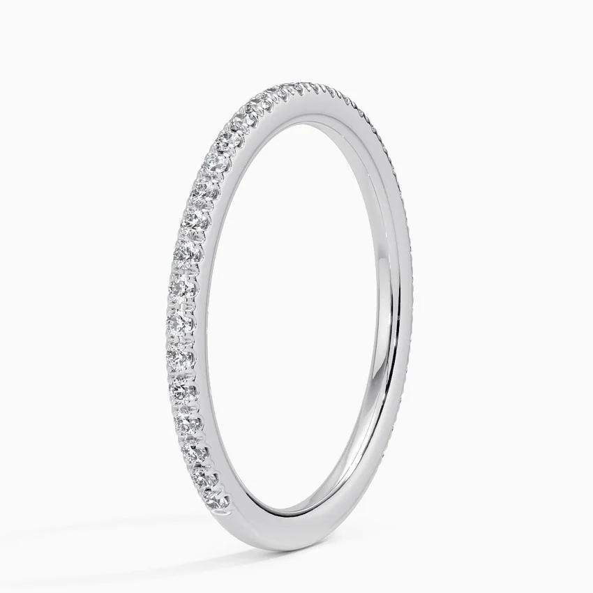 Minimalist Diamond Half Eternity Ring, Thin Pave Wedding Band, Stackable Gold Ring