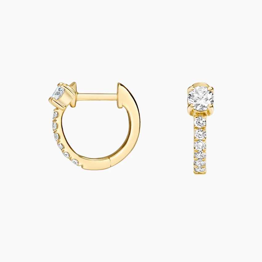 Dainty Diamond Hoop Earrings, Minimalist Pavé Huggie Hoops, Everyday Diamond Earrings