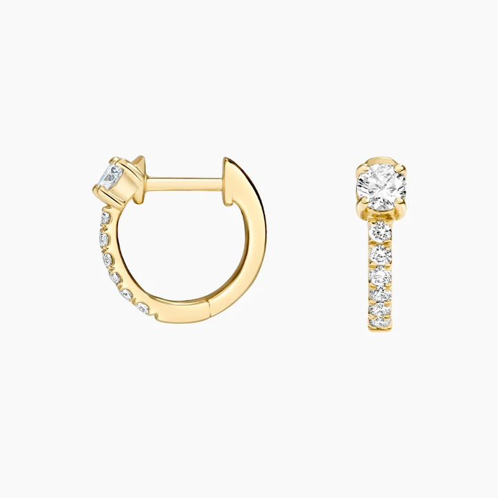 Dainty Diamond Hoop Earrings, Minimalist Pavé Huggie Hoops, Everyday Diamond Earrings
