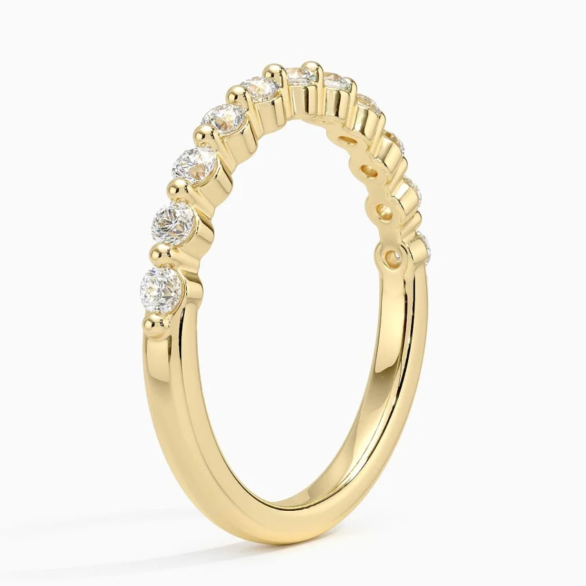 Minimalist Diamond Wedding Band, Round Cut Stackable Ring, Half Eternity Diamond Band