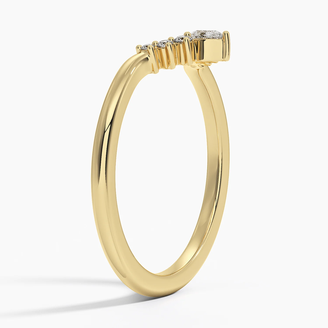 Chevron Diamond V Ring, Curved Wedding Band, Marquise Diamond Ring