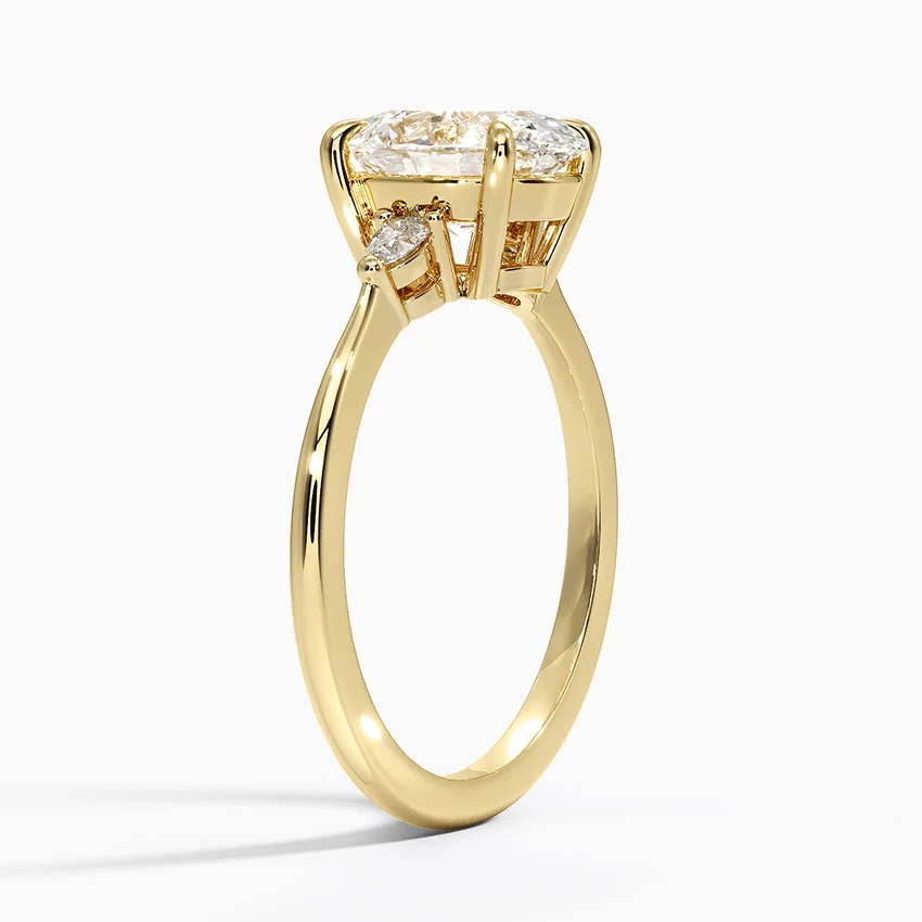 Oval Cut Diamond Engagement Ring, Minimal Three Stone Ring, Tapered Side Diamond Ring