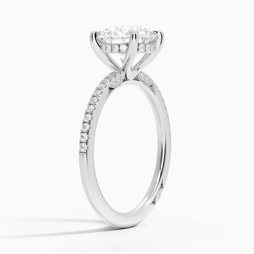 Round Brilliant Cut Diamond Engagement Ring, Solitaire with Pavé Band, Promise Ring for Her