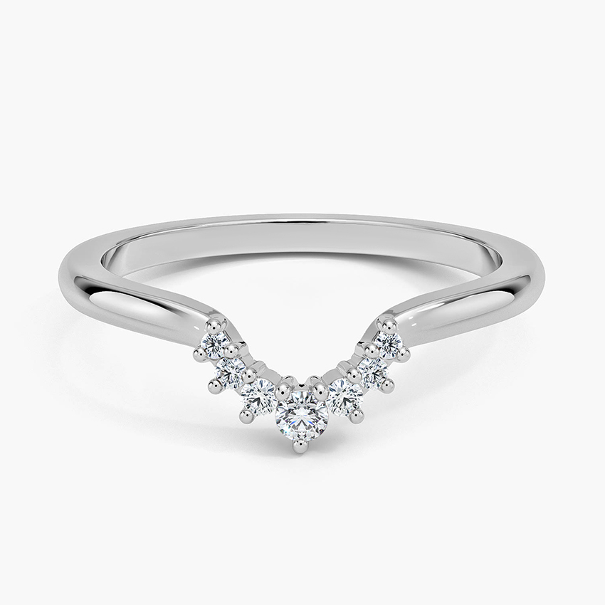 Minimalist V Shape Diamond Ring, Curved Chevron Wedding Band, Dainty Stackable Diamond Ring