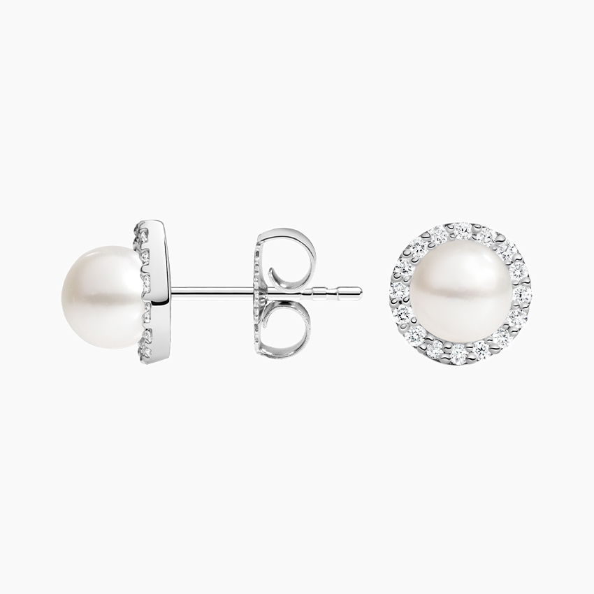 Diamond Pearl Halo Stud Earrings