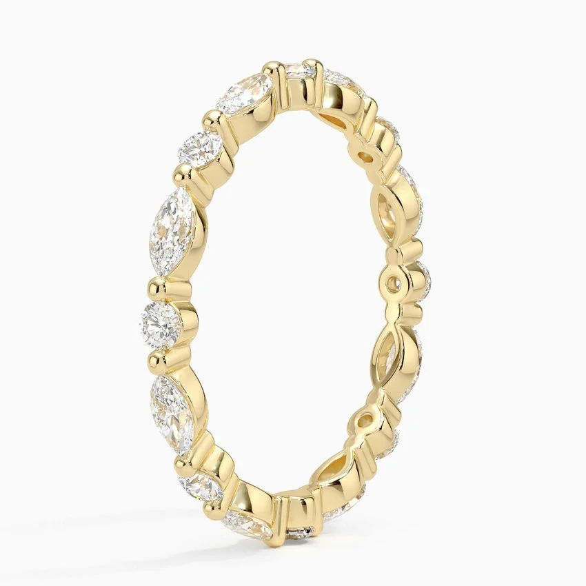 Marquise & Round Diamond Eternity Ring, Full Eternity Wedding Band, Minimalist Stackable Diamond Ring