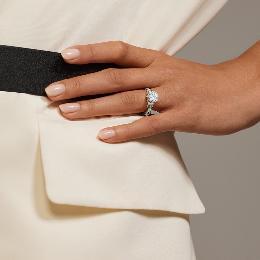 Pear Cut Moissanite Engagement Ring, Marquise Side Stone Ring, Solid Gold Promise Ring