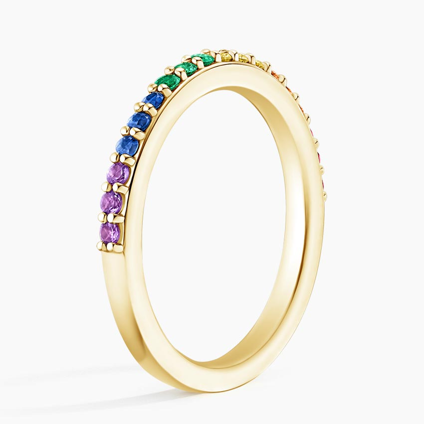 Rainbow Diamond Eternity Band Ring, Multicolor Gemstone Stackable Ring, Pride Jewelry Gift